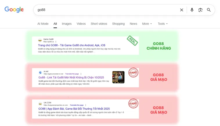Khi truy cập, trải nghiệm trên Go88.com thật cho cảm giác tin cậy, còn trang giả Go88.com dễ nhận biết nhờ chi tiết rối mắt hoặc bất thường.